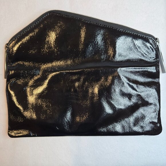 VTG Hobo International Black Patent Leather Foldover Heavy Duty Zip Clutch - Picture 7 of 11